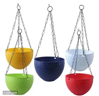Premium Quality Hanging Planter Euro Elegance Round Solid Look And Feel Pots For Home  Balcony Garden (Multicolour Pack Of 5 - 8 Inch )-thumb0