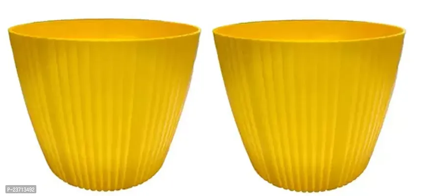 Premium Quality Plastic Round Flower Pots For Home Planters, Terrace, Garden Etc - Pack Of 02 - Suitable For Home Indoor  Outdoor Gardening Plants Yellow