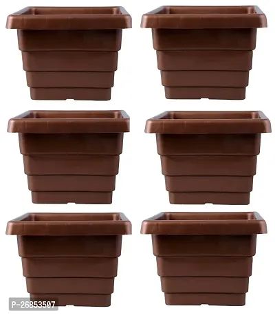 Square Flower Pots for Home  Decoration Plant Container Set (Pack of 6 Plastic)-6inch-thumb0