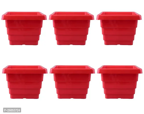 Blooming Enterprises Square Flower Pots for Home  Decoration Planters, Terrace, Garden Etc | Plant Container Set (Pack of 6, Plastic)-6inch-Red