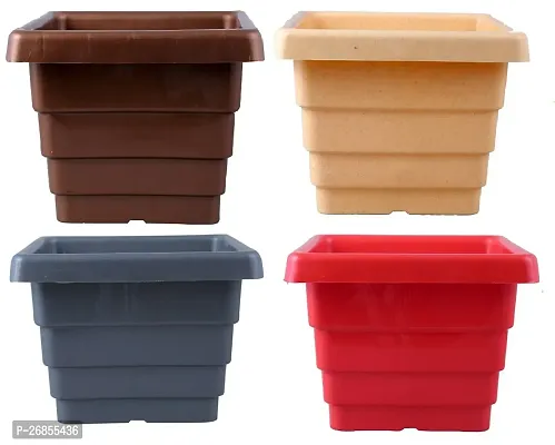 Square Flower Pots for Home  Decoration Plant Container Set (Pack of 4 Plastic)-8inch-thumb0