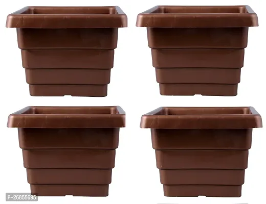 Square Flower Pots for Home  Decoration Plant Container Set (Pack of 4 Plastic)-8inch