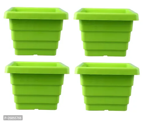Square Flower Pots for Home  Decoration Plant Container Set (Pack of 4 Plastic)-8inch