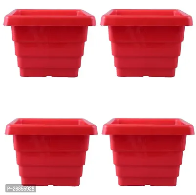 Blooming Enterprises Square Flower Pots for Home  Decoration Planters, Terrace, Garden Etc | Plant Container Set (Pack of 4, Plastic)-Red-8inch