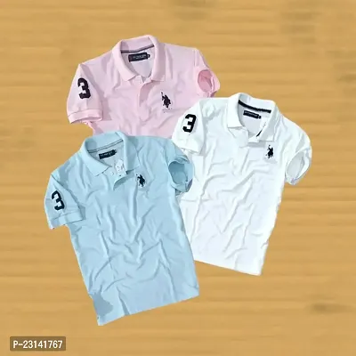 Stylish Cotton Blend Multicolor Polos For Men Pack Of 3-thumb0