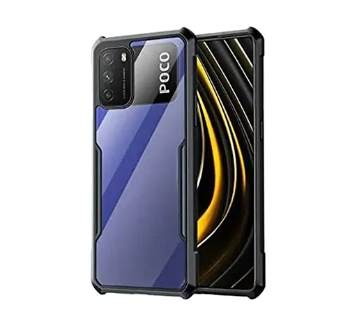 CELZO Ultra Thin Shock Proof 4 Sides Protection Clear Transparent Back Cover Case with Black Border for Poco M3 - {Transparent/Black}