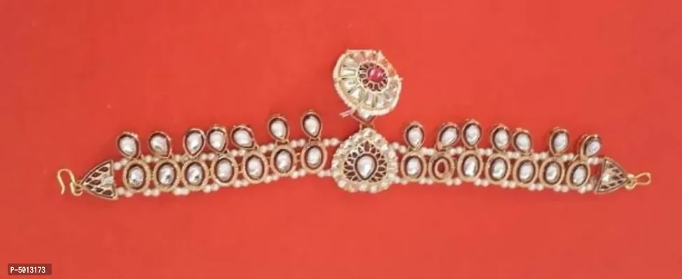 Stylish Silver Alloy Beads Rajshthani Borla And Rakhdi Head Chain For Women-thumb0