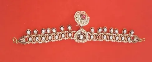 Stylish Silver Alloy Beads Rajshthani Borla And Rakhdi Head Chain For Women