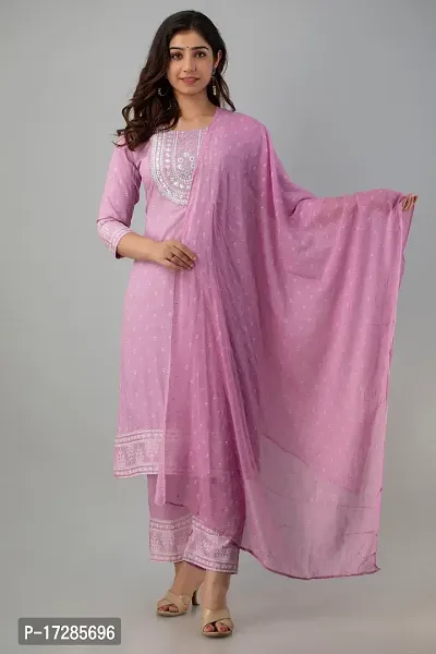 Women Stylish Rayon Kurta With Pant And Dupatta