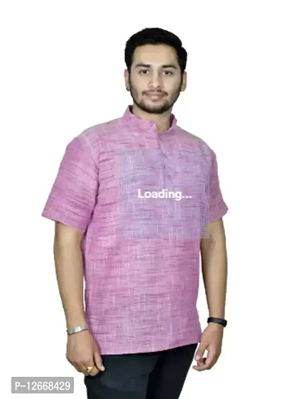 Reliable Pink Khadi Cotton Solid Mid Length Kurta For Men-thumb0