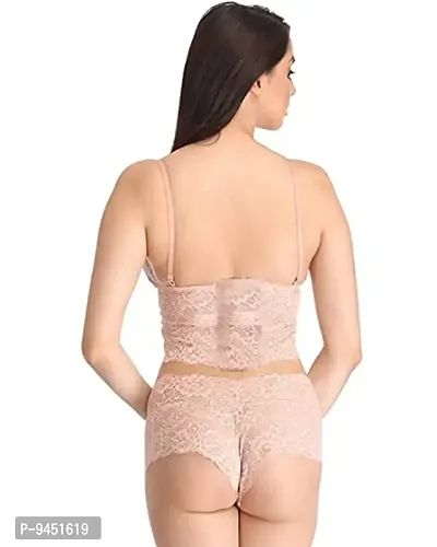 Iconic Deeva Trendy Womens Stylish Net Lingerie Set, Beautiful Lingerie for Honeymoon Or Love Nights Beige-thumb2