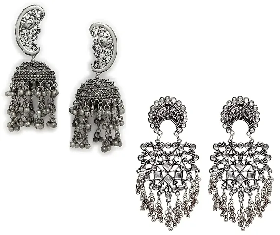 Iconic Deeva Oxidized Chand Bali And Ghumka Set Combo of 2.