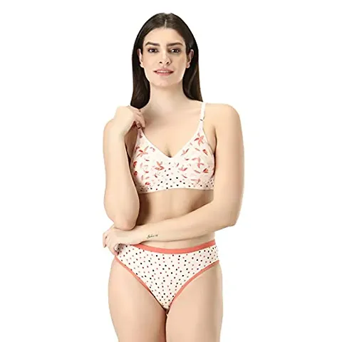 Iconic Deeva Cotton Panty Cotton Bras Set for Girl's , Floral & Heart Printed Women Lingerie Innerwear Set for Every Use, Pure Cotton Bra & Penty Set