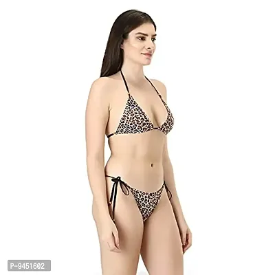 Iconic Deeva Tiger Print Women Bikni Lingerie Set, Blended Cotton Free Size Bikini Set with Adjustable Straps (Fit for 30-40) Gold-thumb3