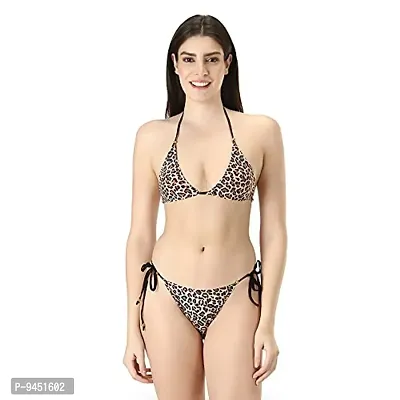 Iconic Deeva Tiger Print Women Bikni Lingerie Set, Blended Cotton Free Size Bikini Set with Adjustable Straps (Fit for 30-40) Gold-thumb0