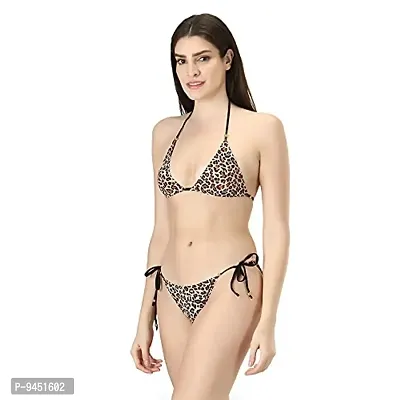 Iconic Deeva Tiger Print Women Bikni Lingerie Set, Blended Cotton Free Size Bikini Set with Adjustable Straps (Fit for 30-40) Gold-thumb4