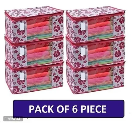 Trending designer Flower Design 6 Piece Non Woven Fabric Saree Cover Set with Transparent Window, Extra Large, Pink-thumb0