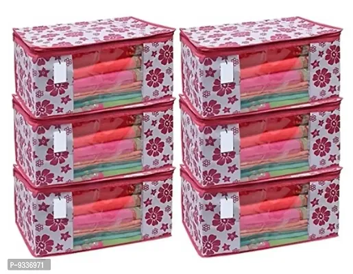 Stylish Pink Flower Printed Saree Cover Pack Of 6-thumb0
