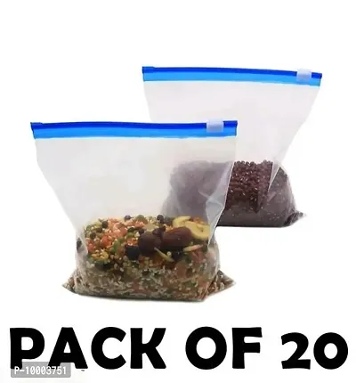 Pack Of 20 Ziplock Pouch Veg Bag, Ziplock Bag For Storage, Freezer RE-USABLE Zipper Bags, Ziplock Plastic Bags For Fridge Food Storage, Zip lock bags Medium Size 9X10 (22.86cmX25.4cm)-thumb0