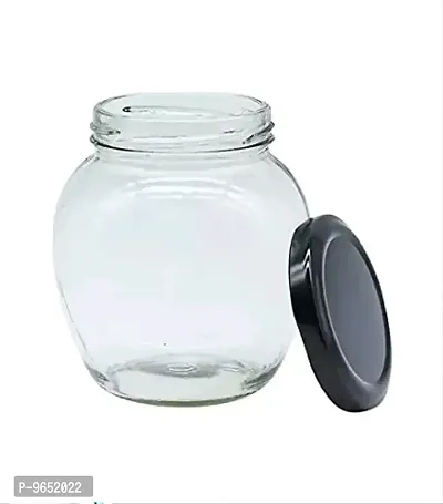 crystal Clear Matka Shaped Glass Jar for Storage of Spices and Dry Fruit, Air Tight Leak Proof Black Metal Lid Glass Jar 350ml Pack of (12 pcs.)-thumb5