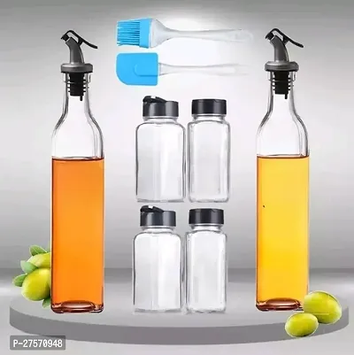 Oil Dispenser Bottle for Kitchen,Oil 500ml Pack Of 2,Spice Jar 120ml Pack Of 4, Oil Brush-1,Spatula-1Combo (Pack Of 8)-thumb0