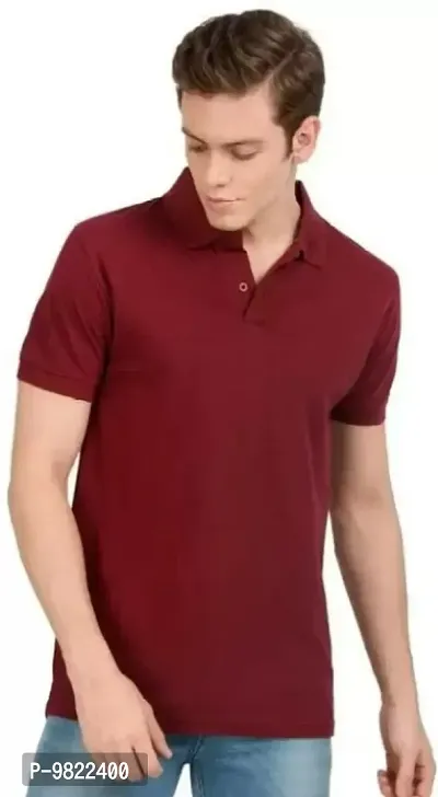 Men Solid Polo Neck Maroon T-Shirt