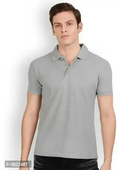 Men Solid Polo Neck Grey T-Shirt-thumb0