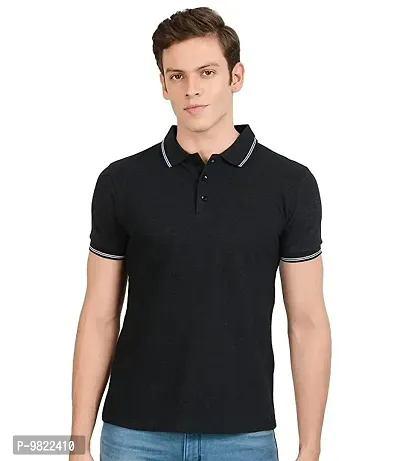 Men Solid Polo Neck Black T-Shirt