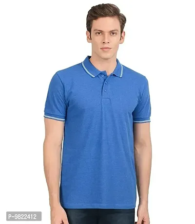 Men Solid Polo Neck Blue T-Shirt