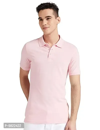 Men Solid Polo Neck Pink T-Shirt-thumb0