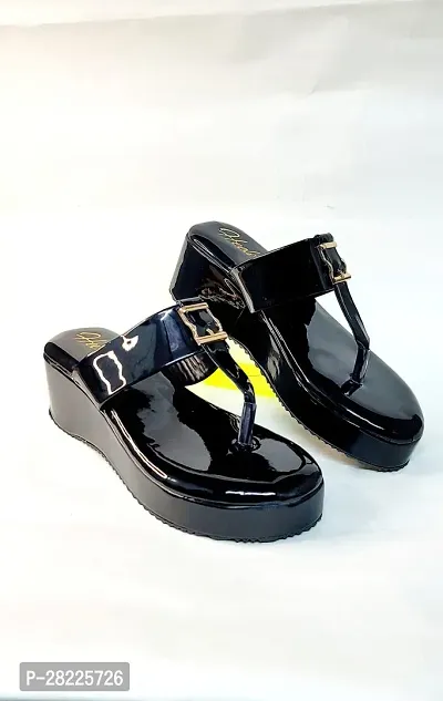 Elegant Black Leather Self Design Sandal For Women-thumb0