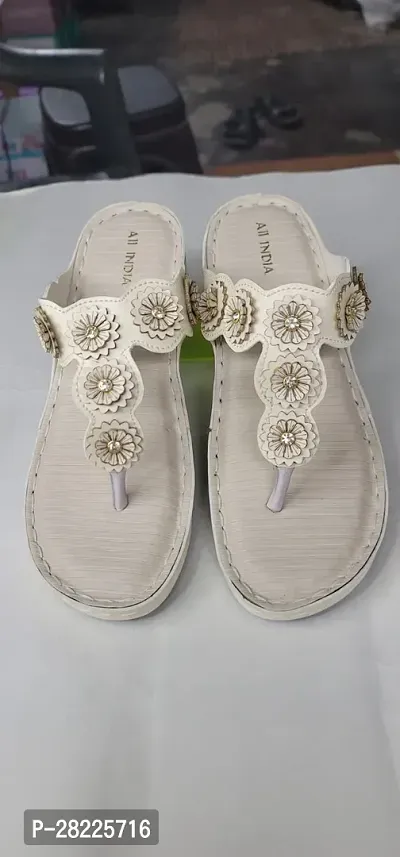 Elegant White Leather Self Design Sandal For Women-thumb0