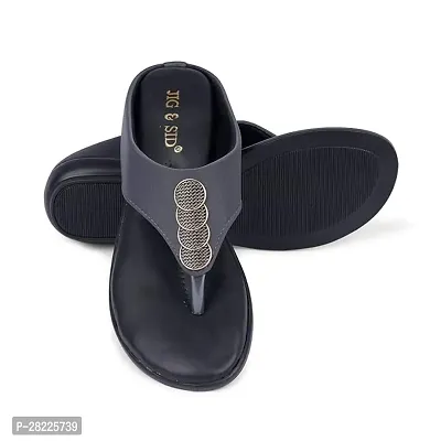 Elegant Black Leather Self Design Sandal For Women-thumb0
