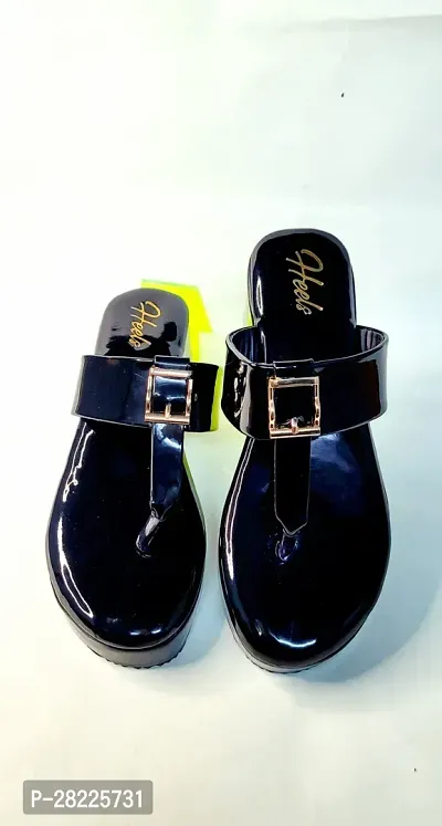Elegant Black Leather Self Design Sandal For Women