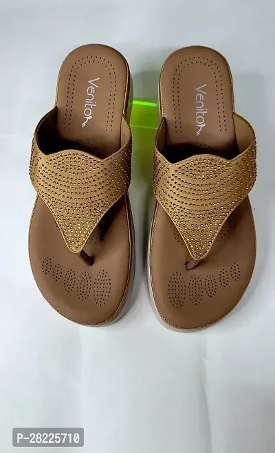Elegant Brown Leather Self Design Sandal For Women-thumb0