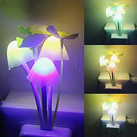 Automatic Mushroom and Flower Color Changing Sensor LED Plug-in Night Bulb Lamp | Home Decor Romantic Illumination Lamp for Home and Office