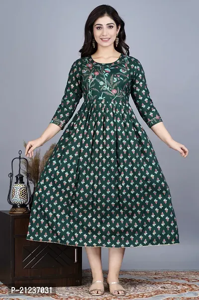 Indo-western Green  Viscose Rayon Gown For Women