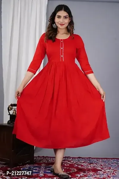 A-Line Red  Rayon Kurta For Women