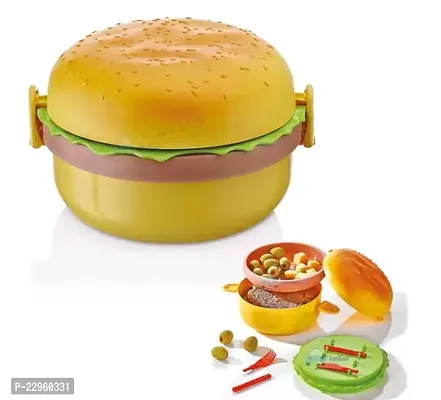 Kids Special Burger Shaped Lunch Box, Leak-proof  Made up of Food Grade Plastic and 3 Layers-thumb0