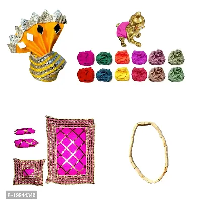 PEACOCK DESIGN (size-2) laddu gopal ji dress pack of 10 pcs (1dress,5nappy,2 mukut,1bistar,1tulsi mala)-thumb3