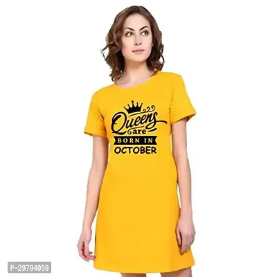 Stylish Yellow Cotton Blend Printed T-Shirt Dress For Women-thumb0