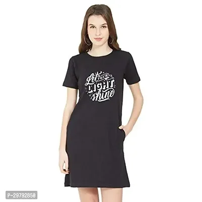 Stylish Black Cotton Blend Printed T-Shirt Dress For Women-thumb0