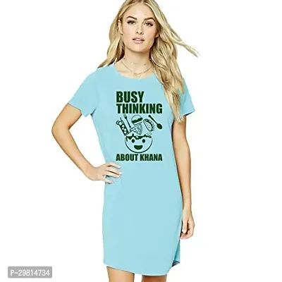 Trendy Blue Cotton Blend Printed T-Shirt Dress For Women-thumb0