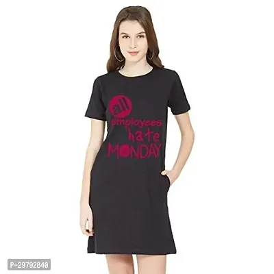 Stylish Black Cotton Blend Printed T-Shirt Dress For Women-thumb0