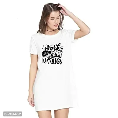 Trendy White Cotton Blend Printed T-Shirt Dress For Women-thumb0