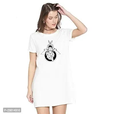 Trendy White Cotton Blend Printed T-Shirt Dress For Women-thumb0