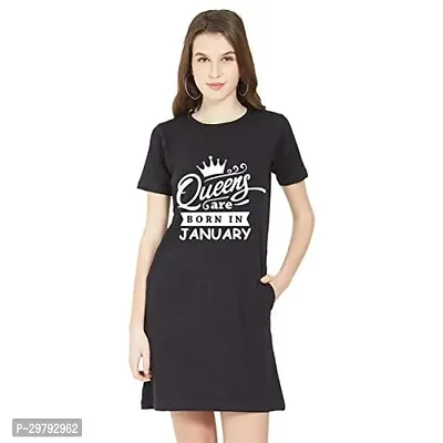 Stylish Black Cotton Blend Printed T-Shirt Dress For Women-thumb0