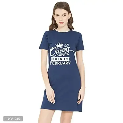 Trendy Navy Blue Cotton Blend Printed T-Shirt Dress For Women-thumb0