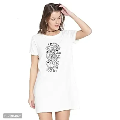 Trendy White Cotton Blend Printed T-Shirt Dress For Women-thumb0