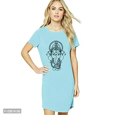 Trendy Blue Cotton Blend Printed T-Shirt Dress For Women-thumb0